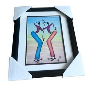 Gakonga Framed Art Print African Dancers Kenya Wall Art 16x16 Black Frame